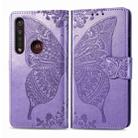 For Moto G8 Plus Butterfly Love Flower Embossed Horizontal Flip Leather Case with Bracket / Card Slot / Wallet / Lanyard(Light Purple) - 1