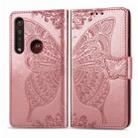 For Moto G8 Plus Butterfly Love Flower Embossed Horizontal Flip Leather Case with Bracket / Card Slot / Wallet / Lanyard(Rose Gold) - 1