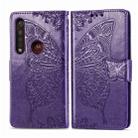 For Moto G8 Plus Butterfly Love Flower Embossed Horizontal Flip Leather Case with Bracket / Card Slot / Wallet / Lanyard(Dark Purple) - 1