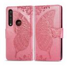 For Moto G8 Plus Butterfly Love Flower Embossed Horizontal Flip Leather Case with Bracket / Card Slot / Wallet / Lanyard(Pink) - 1