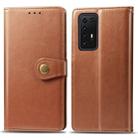 For Huawei P40 Pro Retro Solid Color Leather Buckle Phone Case with Lanyard & Photo Frame & Card Slot & Wallet & Stand Function(Brown) - 1