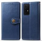 For Huawei P40 Pro Retro Solid Color Leather Buckle Phone Case with Lanyard & Photo Frame & Card Slot & Wallet & Stand Function(Blue) - 1