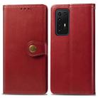 For Huawei P40 Pro Retro Solid Color Leather Buckle Phone Case with Lanyard & Photo Frame & Card Slot & Wallet & Stand Function(Red) - 1