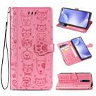 For Xiaomi Redmi K30 Cute Cat and Dog Embossed Horizontal Flip PU Leather Case with Holder / Card Slot / Wallet / Lanyard(Pink) - 1