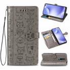 For Xiaomi Redmi K30 Cute Cat and Dog Embossed Horizontal Flip PU Leather Case with Holder / Card Slot / Wallet / Lanyard(Gray) - 1