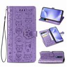For Xiaomi Redmi K30 Cute Cat and Dog Embossed Horizontal Flip PU Leather Case with Holder / Card Slot / Wallet / Lanyard(Purple) - 1