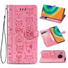 For Huawei Mate 30 Pro Cute Cat and Dog Embossed Horizontal Flip PU Leather Case with Holder / Card Slot / Wallet / Lanyard(Pink) - 1