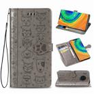 For Huawei Mate 30 Pro Cute Cat and Dog Embossed Horizontal Flip PU Leather Case with Holder / Card Slot / Wallet / Lanyard(Gray) - 1