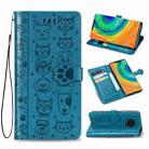 For Huawei Mate 30 Pro Cute Cat and Dog Embossed Horizontal Flip PU Leather Case with Holder / Card Slot / Wallet / Lanyard(Blue) - 1