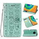For Huawei Mate 30 Pro Cute Cat and Dog Embossed Horizontal Flip PU Leather Case with Holder / Card Slot / Wallet / Lanyard(Green) - 1