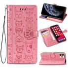 For iPhone 11 Pro Cute Cat and Dog Embossed Horizontal Flip PU Leather Casewith Holder / Card Slot / Wallet / Lanyard(Pink) - 1