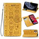For iPhone 11 Pro Cute Cat and Dog Embossed Horizontal Flip PU Leather Casewith Holder / Card Slot / Wallet / Lanyard(Yellow) - 1