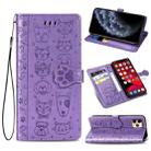 For iPhone 11 Pro Cute Cat and Dog Embossed Horizontal Flip PU Leather Casewith Holder / Card Slot / Wallet / Lanyard(Purple) - 1