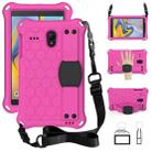 For Samsung Galaxy Tab A 8.0(2018) / T387 Honeycomb Design EVA + PC Four Corner Shockproof Protective Case with Straps(Rose Red+Black) - 1