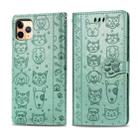 For iPhone 11 Pro Max Cute Cat and Dog Embossed Horizontal Flip PU Leather Case with Holder / Card Slot / Wallet / Lanyard(Grass Green) - 1