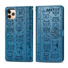 For iPhone 11 Pro Max Cute Cat and Dog Embossed Horizontal Flip PU Leather Case with Holder / Card Slot / Wallet / Lanyard(Blue) - 1