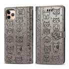 For iPhone 11 Pro Max Cute Cat and Dog Embossed Horizontal Flip PU Leather Case with Holder / Card Slot / Wallet / Lanyard(Grey) - 1