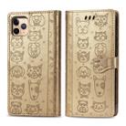For iPhone 11 Pro Max Cute Cat and Dog Embossed Horizontal Flip PU Leather Case with Holder / Card Slot / Wallet / Lanyard(Gold) - 1