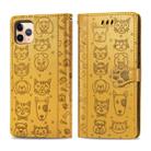 For iPhone 11 Pro Max Cute Cat and Dog Embossed Horizontal Flip PU Leather Case with Holder / Card Slot / Wallet / Lanyard(Yellow) - 1