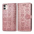 For iPhone 11 Cute Cat and Dog Embossed Horizontal Flip PU Leather Case with Holder / Card Slot / Wallet / Lanyard(Rose Gold) - 1