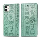 For iPhone 11 Cute Cat and Dog Embossed Horizontal Flip PU Leather Case with Holder / Card Slot / Wallet / Lanyard(Grass Green) - 1