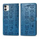 For iPhone 11 Cute Cat and Dog Embossed Horizontal Flip PU Leather Case with Holder / Card Slot / Wallet / Lanyard(Blue) - 1
