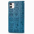 For iPhone 11 Cute Cat and Dog Embossed Horizontal Flip PU Leather Case with Holder / Card Slot / Wallet / Lanyard(Blue) - 3