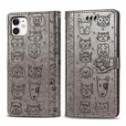 For iPhone 11 Cute Cat and Dog Embossed Horizontal Flip PU Leather Case with Holder / Card Slot / Wallet / Lanyard(Grey) - 1