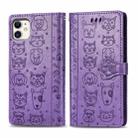 For iPhone 11 Cute Cat and Dog Embossed Horizontal Flip PU Leather Case with Holder / Card Slot / Wallet / Lanyard(Light Purple) - 1
