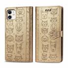 For iPhone 11 Cute Cat and Dog Embossed Horizontal Flip PU Leather Case with Holder / Card Slot / Wallet / Lanyard(Gold) - 1