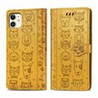 For iPhone 11 Cute Cat and Dog Embossed Horizontal Flip PU Leather Case with Holder / Card Slot / Wallet / Lanyard(Yellow) - 1