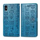 For iPhone X / XS Cute Cat and Dog Embossed Horizontal Flip PU Leather Case with Holder / Card Slot / Wallet / Lanyard(Blue) - 1