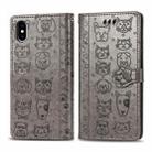 For iPhone X / XS Cute Cat and Dog Embossed Horizontal Flip PU Leather Case with Holder / Card Slot / Wallet / Lanyard(Grey) - 1