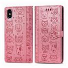 For iPhone X / XS Cute Cat and Dog Embossed Horizontal Flip PU Leather Case with Holder / Card Slot / Wallet / Lanyard(Pink) - 1