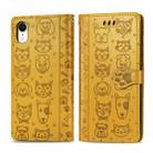 For iPhone XR Cute Cat and Dog Embossed Horizontal Flip PU Leather Case with Holder / Card Slot / Wallet / Lanyard(Yellow) - 1