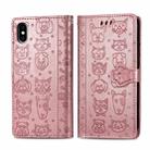 For iPhone XS Max Cute Cat and Dog Embossed Horizontal Flip PU Leather Case with Holder / Card Slot / Wallet / Lanyard(Rose Gold) - 1