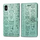 For iPhone XS Max Cute Cat and Dog Embossed Horizontal Flip PU Leather Case with Holder / Card Slot / Wallet / Lanyard(Grass Green) - 1