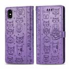 For iPhone XS Max Cute Cat and Dog Embossed Horizontal Flip PU Leather Case with Holder / Card Slot / Wallet / Lanyard(Light Purple) - 1