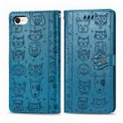 For iPhone 8/7 Cute Cat and Dog Embossed Horizontal Flip PU Leather Case with Holder / Card Slot / Wallet / Lanyard(Blue) - 1