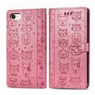 For iPhone 8/7 Cute Cat and Dog Embossed Horizontal Flip PU Leather Case with Holder / Card Slot / Wallet / Lanyard(Pink) - 1
