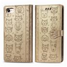 For iPhone 8/7 Cute Cat and Dog Embossed Horizontal Flip PU Leather Case with Holder / Card Slot / Wallet / Lanyard(Gold) - 1