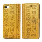 For iPhone 8/7 Cute Cat and Dog Embossed Horizontal Flip PU Leather Case with Holder / Card Slot / Wallet / Lanyard(Yellow) - 1