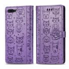For iPhone 8Plus/7Plus Cute Cat and Dog Embossed Horizontal Flip PU Leather Case with Holder / Card Slot / Wallet / Lanyard(Light Purple) - 1