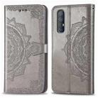 For OPPO Reno 3 Pro Halfway Mandala Embossing Pattern Horizontal Flip PU Leather Case with Holder & Card Slots & Walle & Lanyard(Gray) - 1