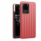 For Galaxy S20 Ultra Non-Slip Classic Woven Pattern Breathable TPU Case(Red) - 1