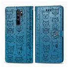 For Xiaomi Redmi Note 8 Pro Cute Cat and Dog Embossed Horizontal Flip PU Leather Case with Holder / Card Slot / Wallet / Lanyard(Blue) - 1