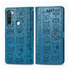 For Xiaomi Redmi Note 8 Cute Cat and Dog Embossed Horizontal Flip PU Leather Case with Holder / Card Slot / Wallet / Lanyard(Blue) - 1