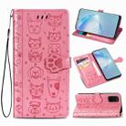 For Galaxy S20 Plus Cute Cat and Dog Embossed Horizontal Flip Leather Case with Bracket / Card Slot / Wallet / Lanyard(Pink) - 1