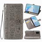 For Galaxy S20 Plus Cute Cat and Dog Embossed Horizontal Flip Leather Case with Bracket / Card Slot / Wallet / Lanyard(Gray) - 1