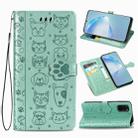 For Galaxy S20 Plus Cute Cat and Dog Embossed Horizontal Flip Leather Case with Bracket / Card Slot / Wallet / Lanyard(Green) - 1